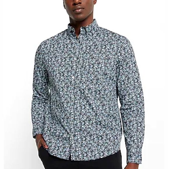Express 1MX Slim Long Sleeve Floral Button Up Shirt NWT Sz XL - Picture 1 of 7